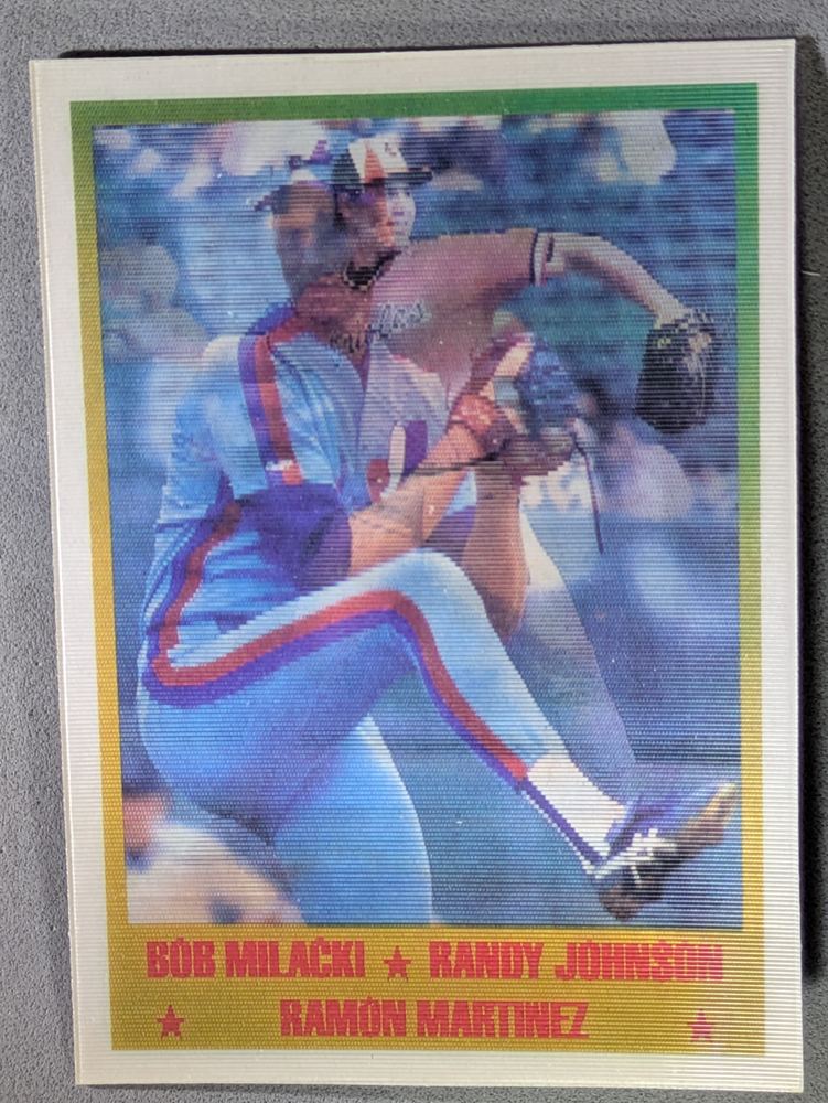 Front of the Bob Milacki/Randy Johnson/Ramon Martinez card, item L13-018