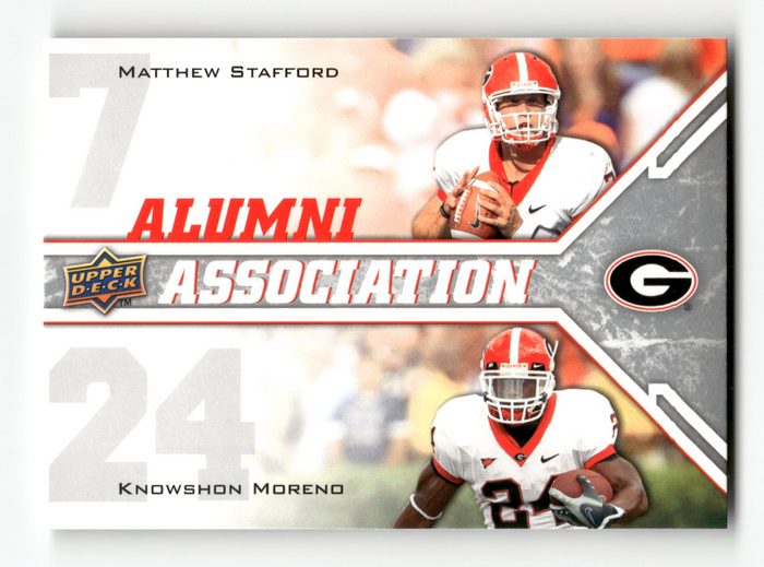 Front of the Matthew Stafford/Knowshon Moreno card, item L5-019