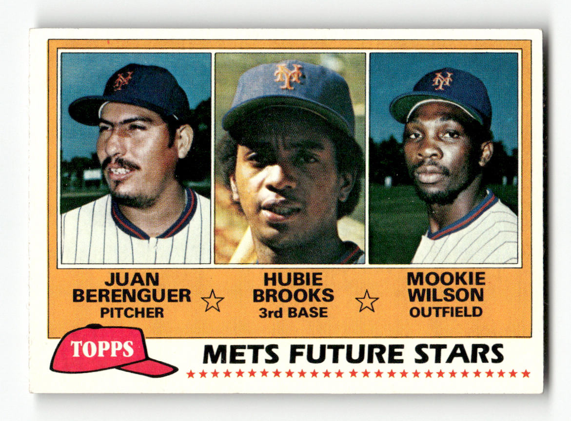 Front of the Juan Berenguer/Hubie Brooks/Mookie Wilson card, item L9-015
