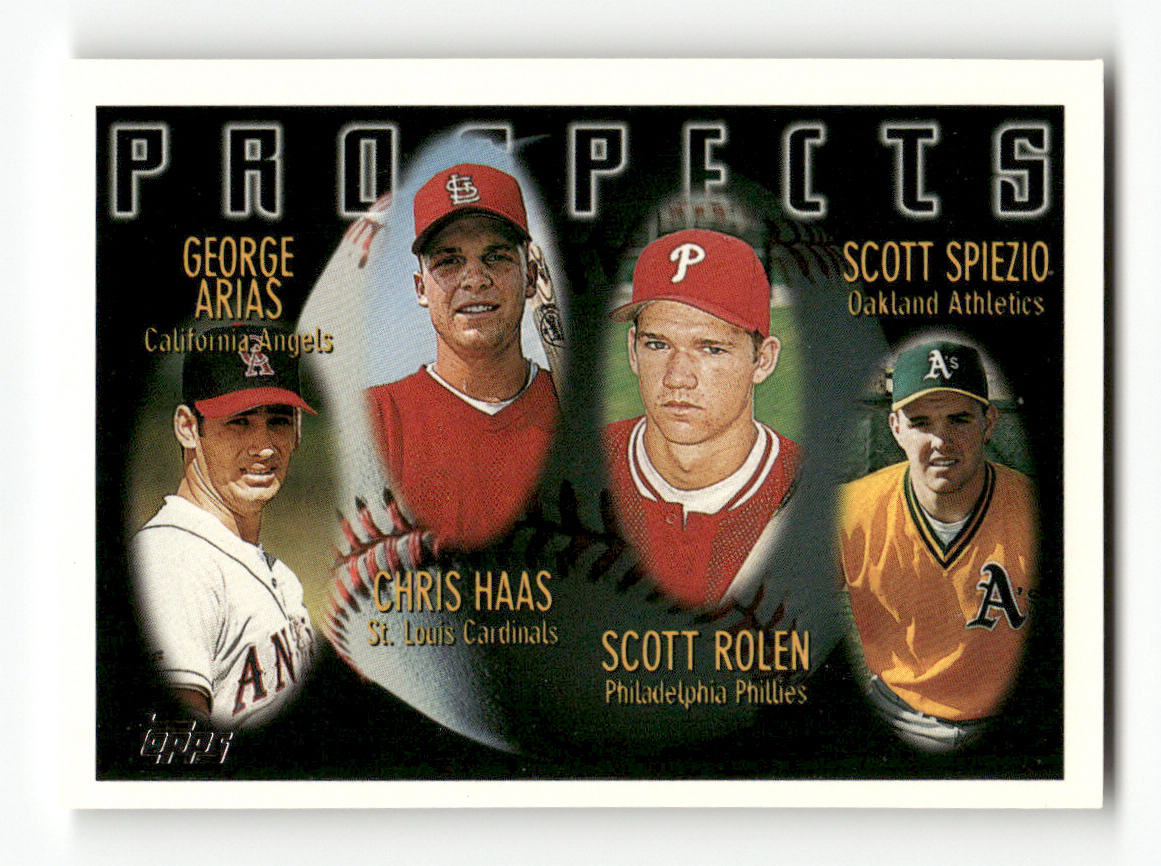 Front of the George Arias/Chris Haas/Scott Rolen/Scott Spiezio card, item L9-021